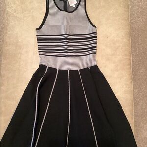 Parker brand Chic Black and beige Striped Round Pleat Skirt